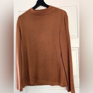 St. John Collection Copper Metallic Knit Top Mock Neck Back Zip Size M